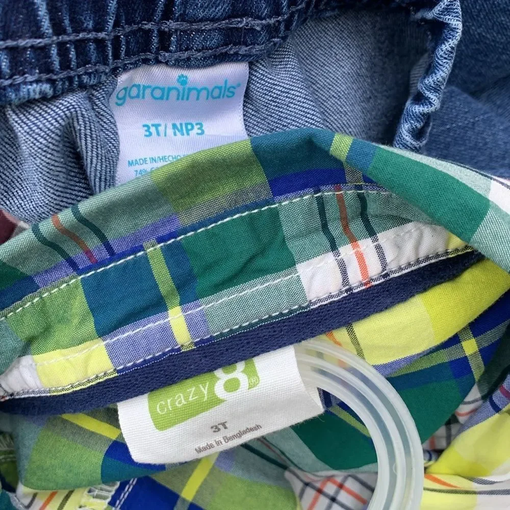 Take 50% OFF- Boys 2pcs Plaid Kids Shirt - Blue and Green and Shorts, Size-3T